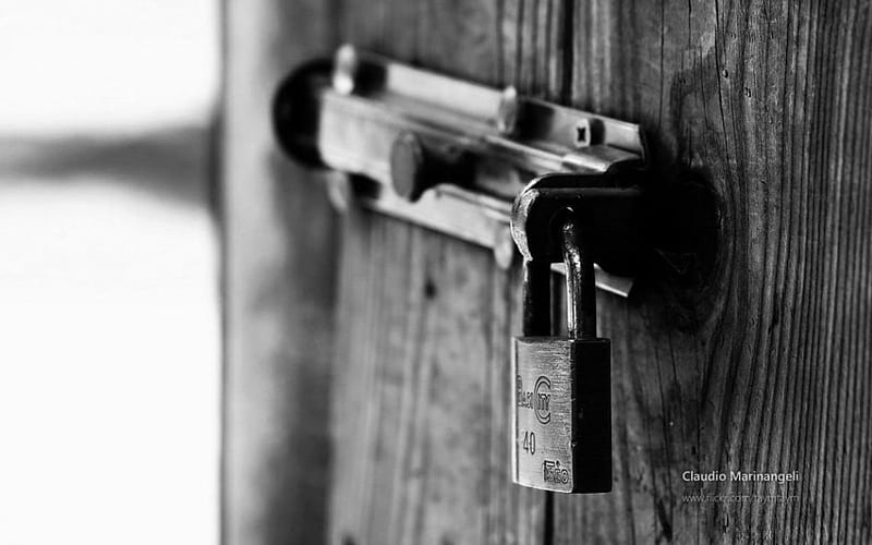 Lock, art, graphy black and white abstract, door, HD wallpaper