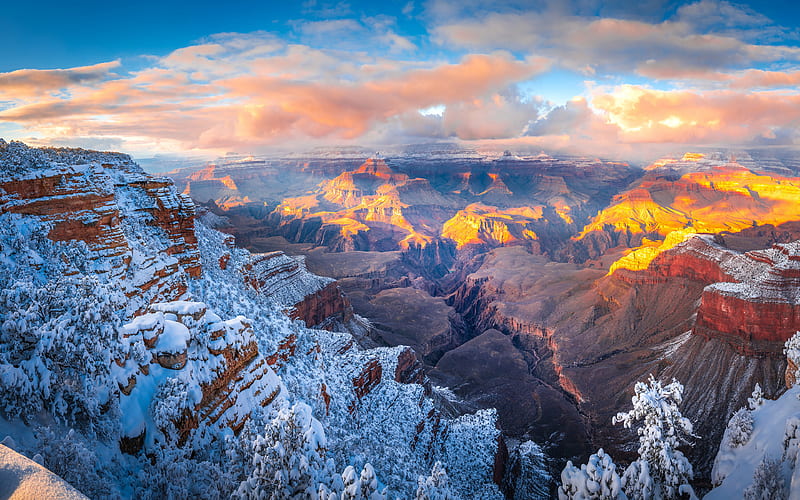 Grand Canyon, winter, rocks, Arizona, beautiful nature, USA, America, canyon, american landmarks, HD wallpaper