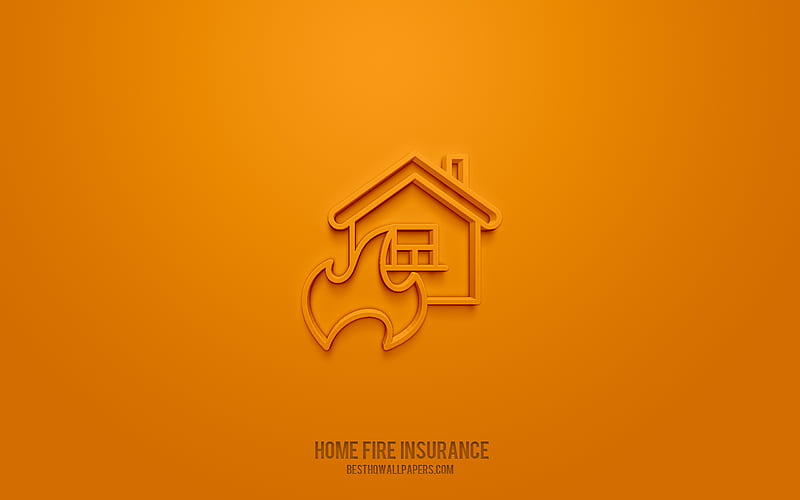 Fire insurance 3d icon, orange background, 3d symbols, Fire insurance, insurance icons, 3d icons, Fire insurance sign, insurance 3d icons, HD wallpaper