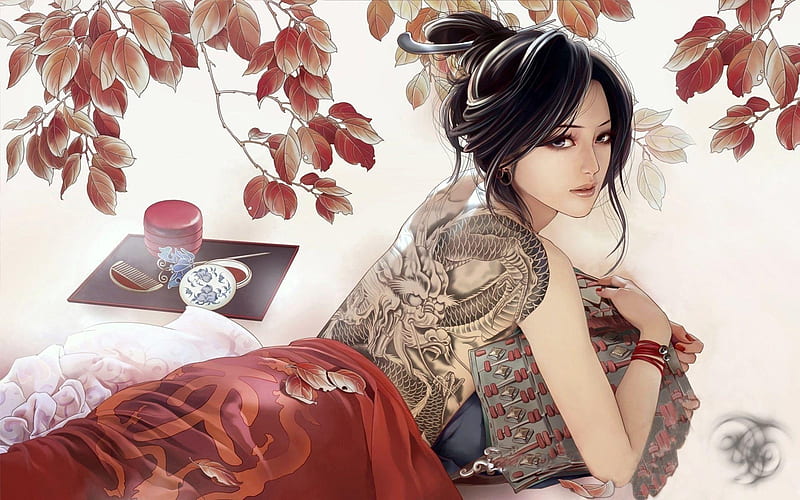 Tattoo, asian, pretty, girl, HD wallpaper