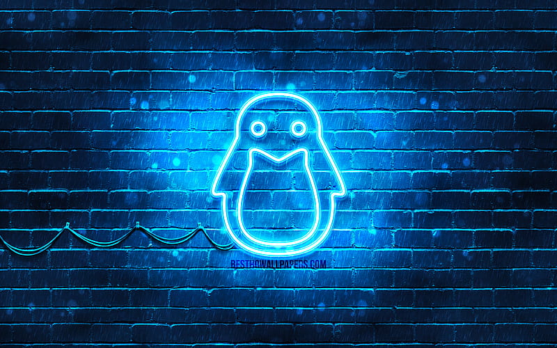 Linux blue logo blue brickwall, Linux logo, creative, Linux neon logo, Linux, HD wallpaper