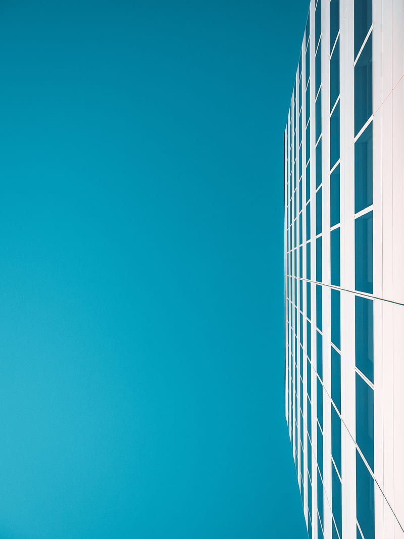 building, sky, minimalism, white, blue, HD phone wallpaper