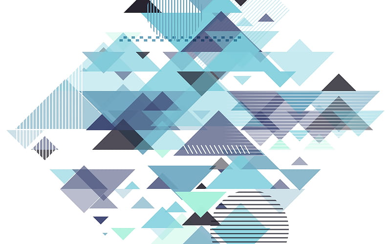 blue abstraction, geometric background, art, triangles, colorful geometric shapes, HD wallpaper