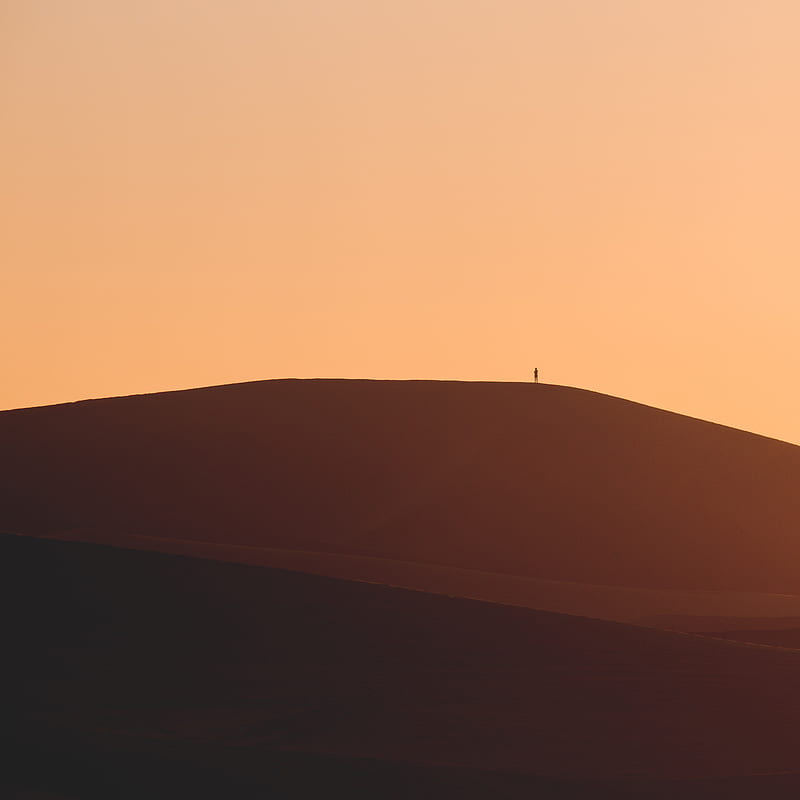 man, silhouette, alone, desert, sand, hills, brown, HD phone wallpaper