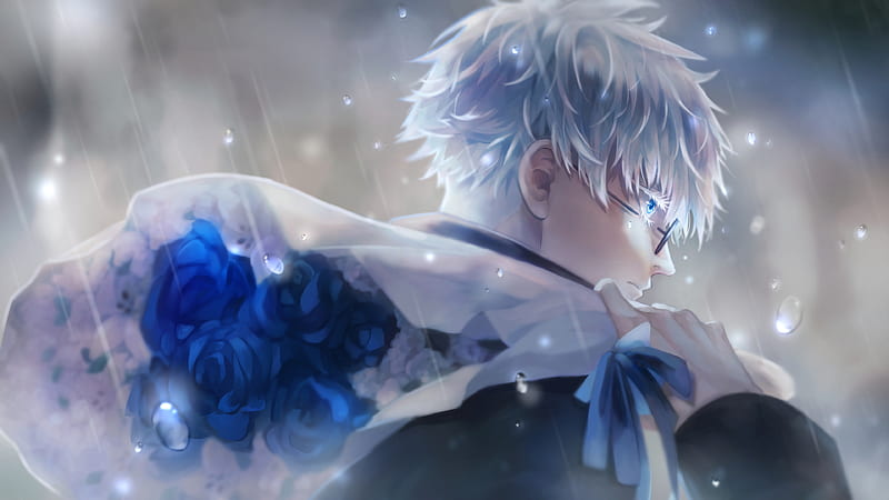 Blue Eyes Boy Glasses Jujutsu Kaisen Rain Satoru Gojo White Hair Jujutsu Kaisen, HD wallpaper