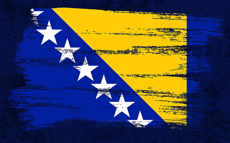 Flag of Bosnia and Herzegovina, grunge flags, European countries, national symbols, brush stroke, Bosnian flag, grunge art, Bosnia and Herzegovina flag, Europe, Bosnia and Herzegovina, HD wallpaper