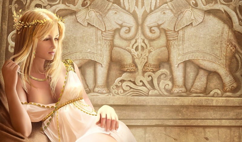 Helen of Troy, fantasy, gold, bonito, woman, HD wallpaper