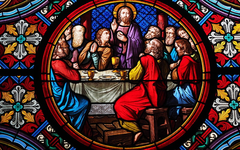 Last Supper, Jesus, stained glass, Passion Week, Apostles, Switzerland, Basel, HD wallpaper