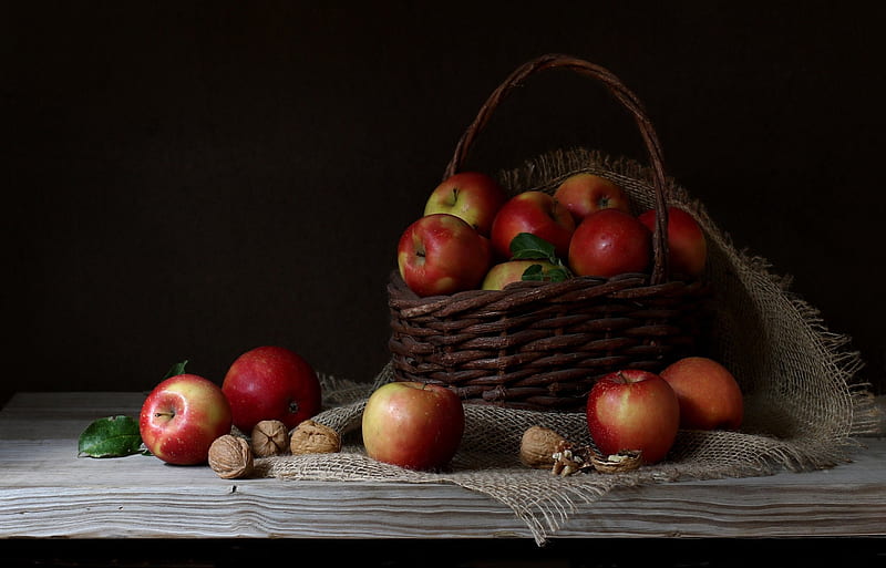 Food, Still Life, Apple, Basket, Walnut, HD wallpaper