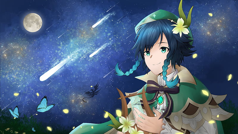 Venti In Blue Moon Sky Background Hd Genshin Impact Wallpapers Hd | The ...