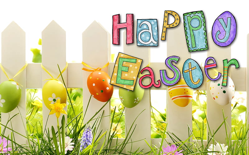 Happy Easter, easter decoration, flowers, easter eggs, Easter, HD wallpaper