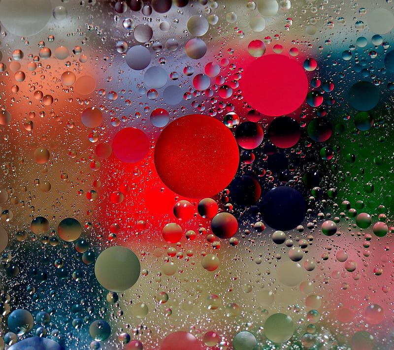Oil Bubbles, air, colors, drops, glass, liquid, red, water, wet, HD wallpaper