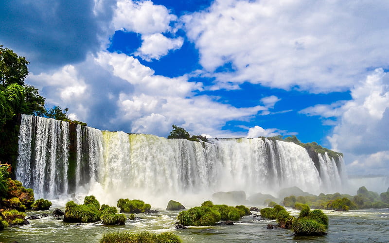 Brazil, Iguazu falls, cliffs, summer, waterfalls, HD wallpaper