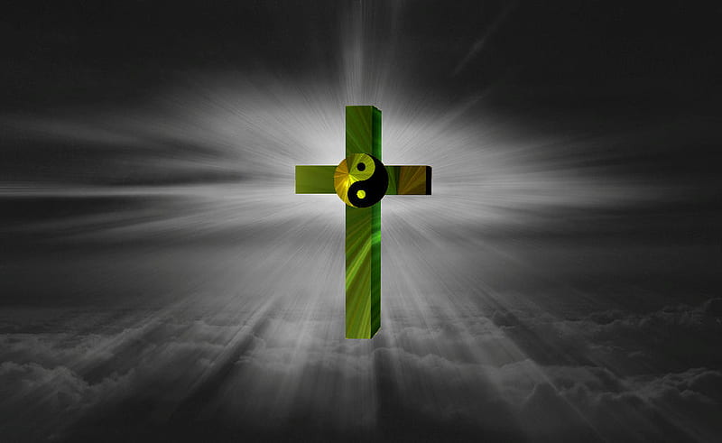 Cross Balance Yin-Yang, religious, metaphysical, clouds, christian, HD wallpaper