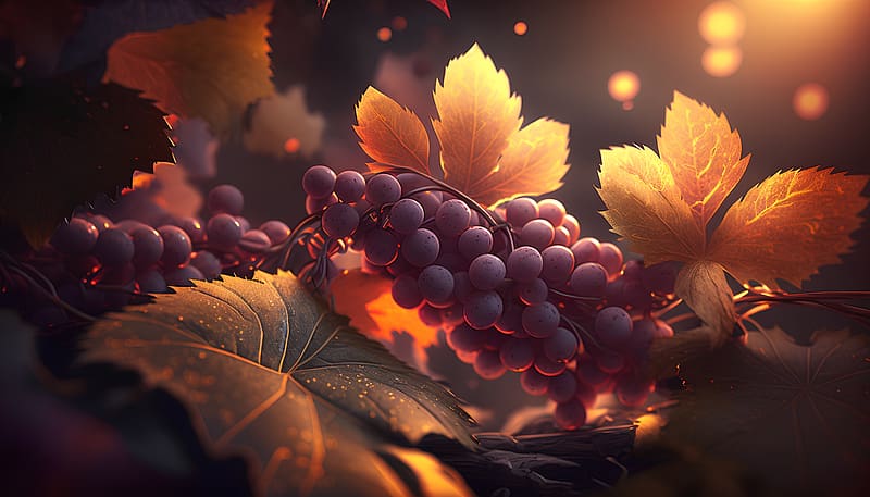 Red wine grapes, Bunch, Plant, Grapes, Autumn leaves, Vineyard, HD wallpaper