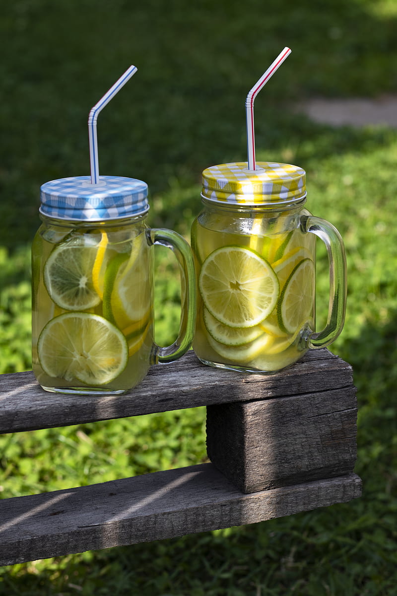 three clear glass mason jars with straws, HD phone wallpaper