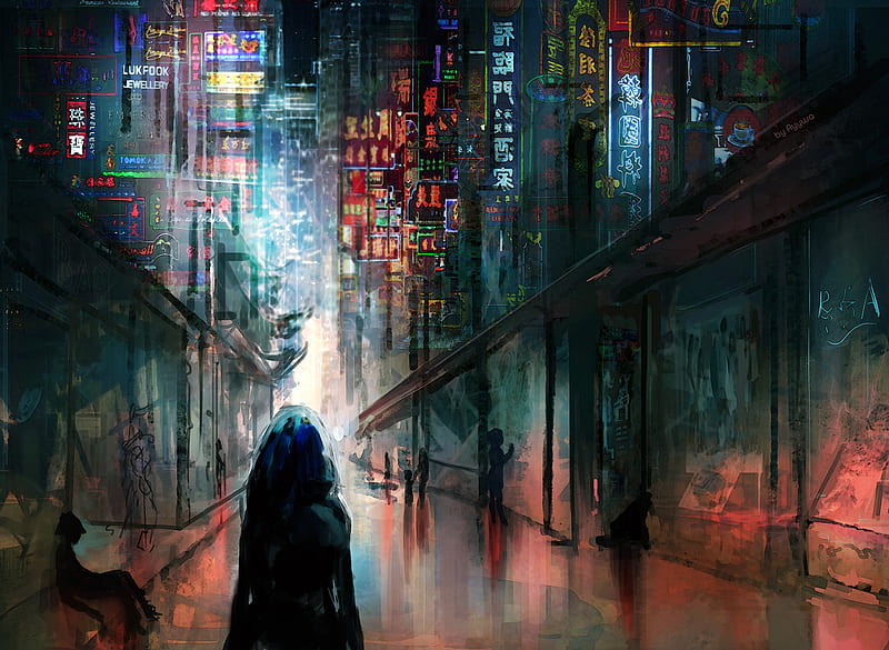 Anime Cyberpunk Scifi City Lights Night Buildings Futuristic, anime, cyberpunk, scifi, artist, lights, artwork, digital-art, HD wallpaper