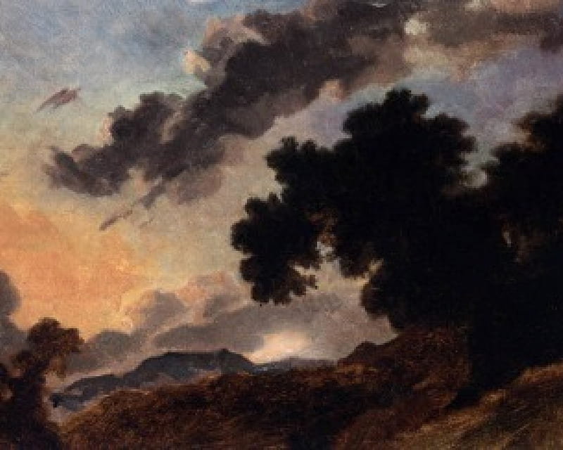 Fragonard - Mountain Landscape at Sunset, painting, france, nineteenth century, landscape, HD wallpaper