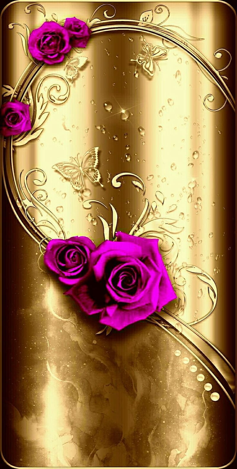 Gold purple flowers, gold, purple, flowers, bling, HD phone wallpaper ...