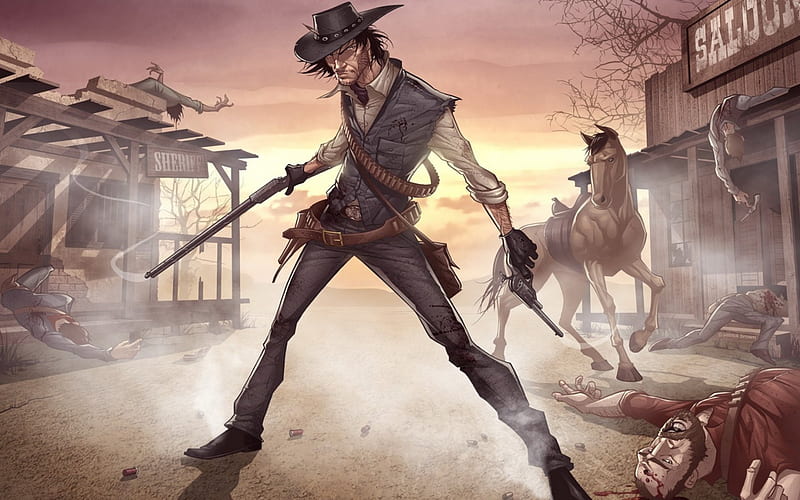 redemption, red, dead, john marston, west, game, man, horse, hat, gun, cowboy, HD wallpaper