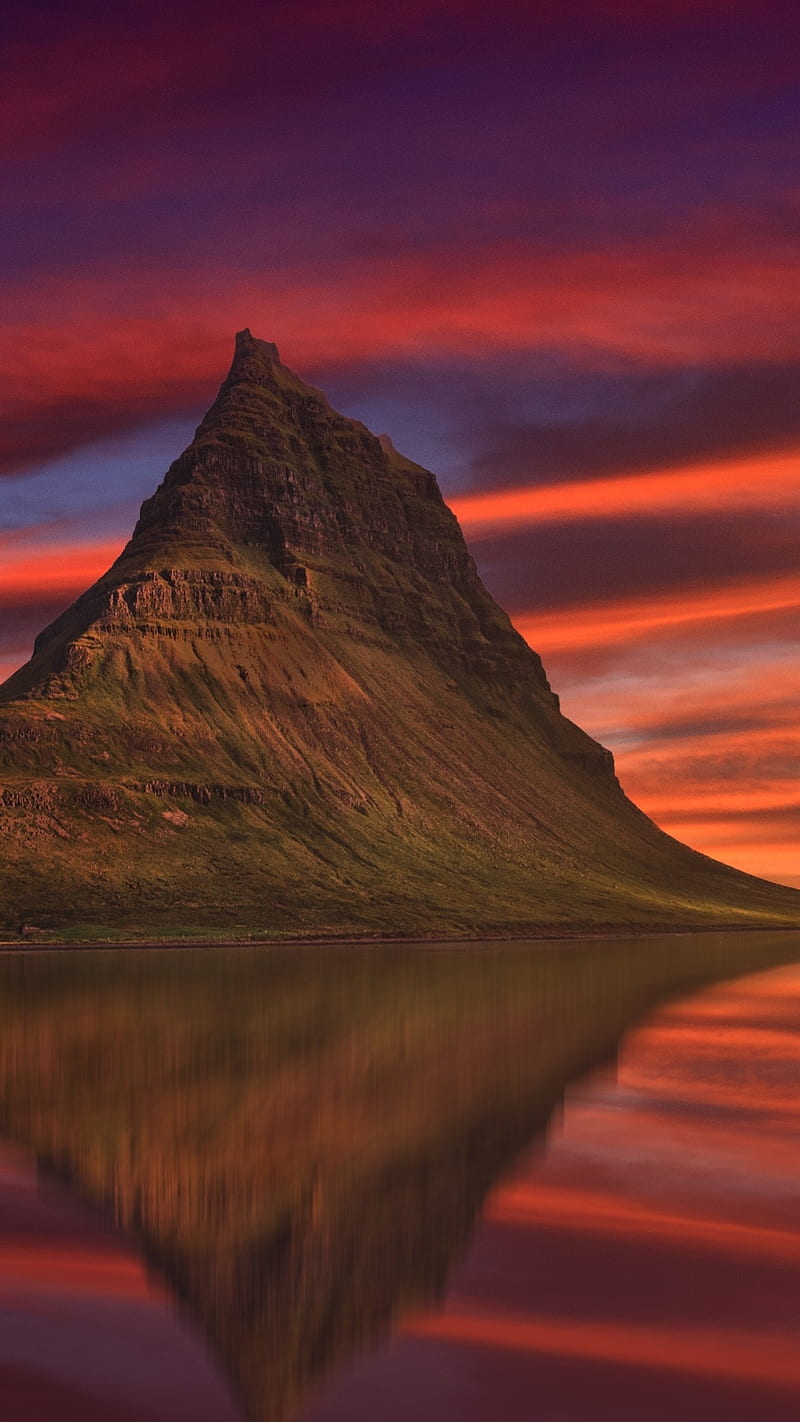 Kirkjufell mountain , kirkjufell mountain, sunset, dusk, reflection, HD phone wallpaper