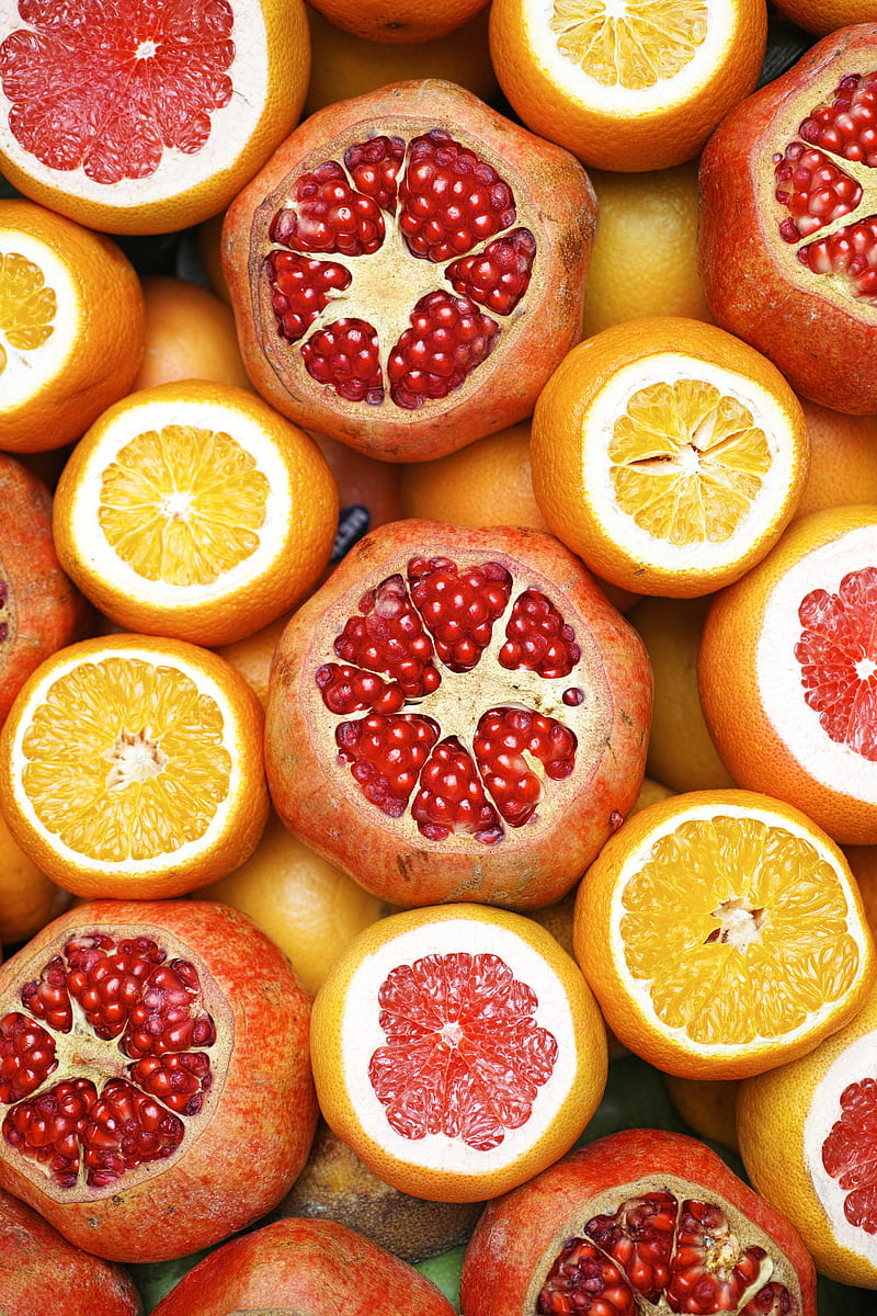pomegranate, orange, grapefruit, fruit, citrus, HD phone wallpaper
