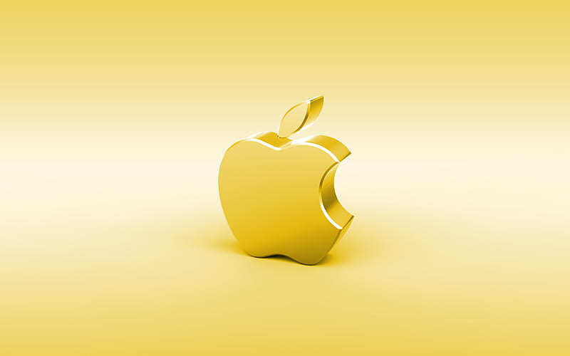 Apple golden 3D logo, minimal, golden background, Apple logo, creative, Apple metal logo, Apple 3D logo, artwork, Apple, HD wallpaper