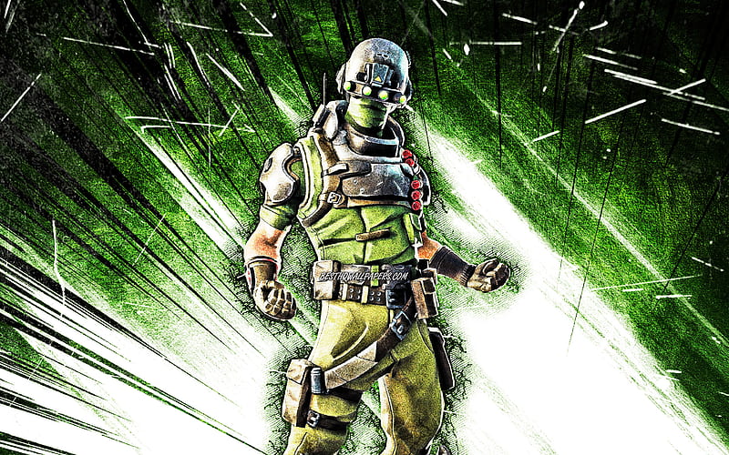 Tech Ops Skin, grunge art, Fortnite Battle Royale, green abstract rays, Fortnite characters, Tech Ops, Fortnite, Tech Ops Fortnite, HD wallpaper