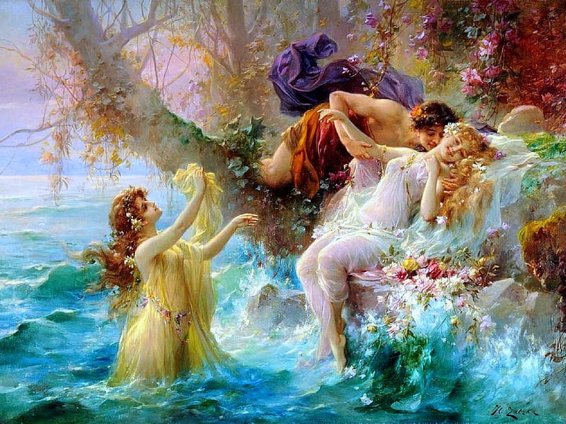 ✫Faun and Nymph✫, dwell, splendid, nymph, attractions in dreams, bonito, most ed, lovers, paintings, legends, reside, lovely flowers, faun, rivers, ancient myths, all season, love four seasons, creative pre-made, trees, mountains, magical, weird things people wear, HD wallpaper