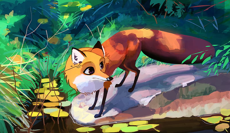 fox, animal, art, cute, HD wallpaper