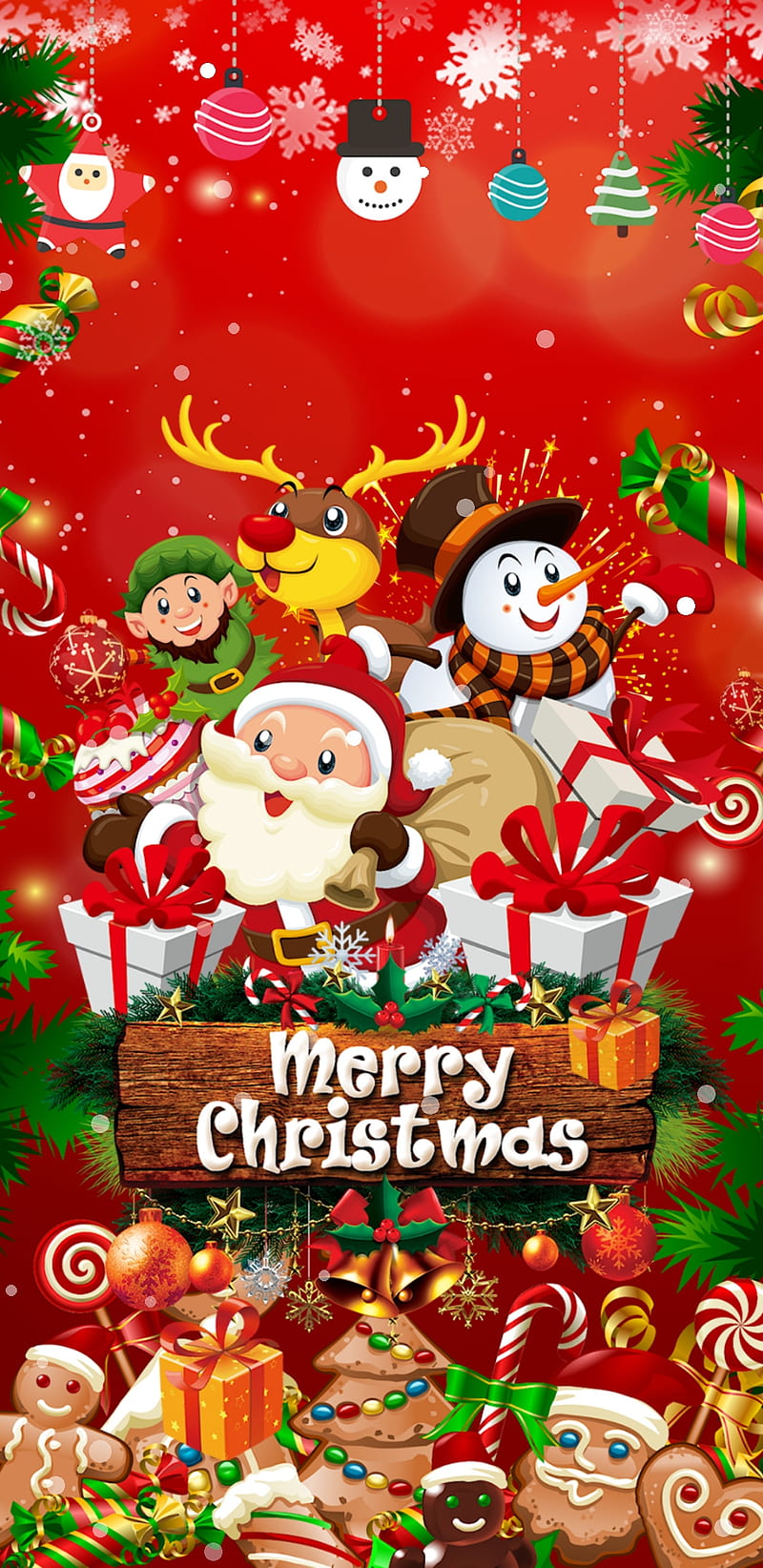 MerryChristmas, christmas, merry, holiday, santa, raindeer, snowman, elf, HD phone wallpaper