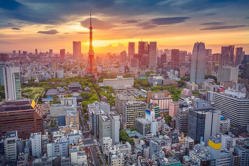 Cities, Sunset, City, Skyscraper, Building, Japan, Cityscape, Tokyo, , Tokyo Tower, HD wallpaper