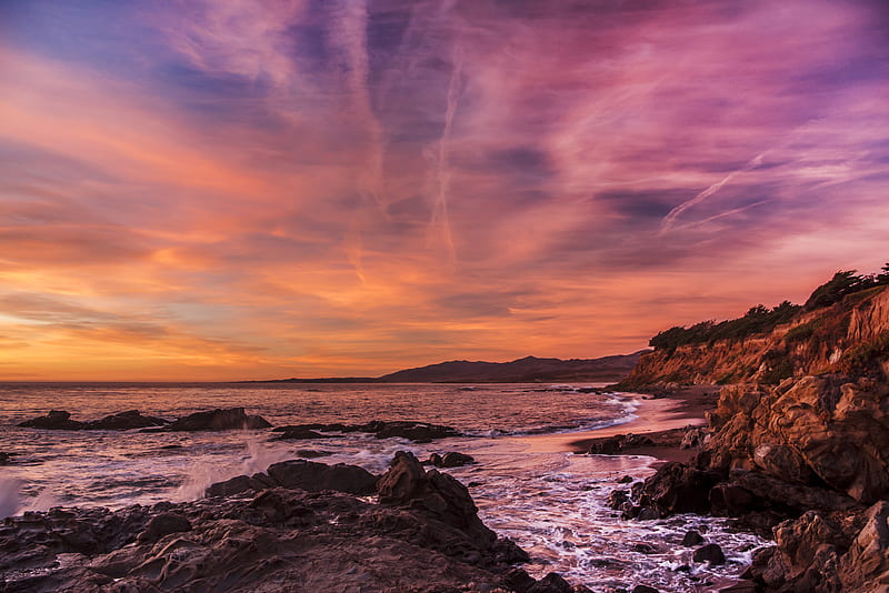 Usa Coast Sunrise Waves , sunrise, sunset, waves, coast, nature, HD wallpaper