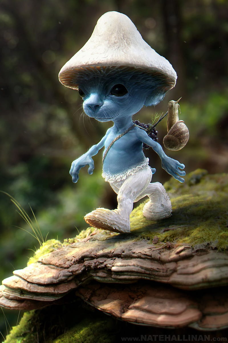 Real Smurf, avatar, blue, cute, fantasy, mushroom, nice, smurfs, HD phone wallpaper