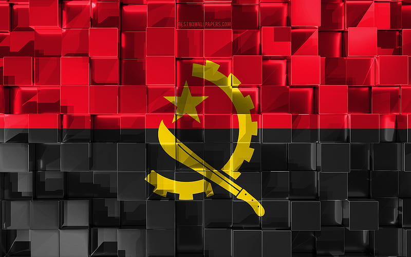 Flag of Angola, 3d flag, 3d cubes texture, Flags of African countries, 3d art, Angola, Africa, 3d texture, Angola flag, HD wallpaper