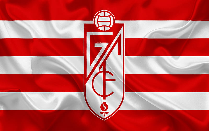 Granada CF silk texture, Spanish football club, logo, emblem, red white flag, Segunda, Division B, LaLiga2, Andalusia, Spain, football, HD wallpaper