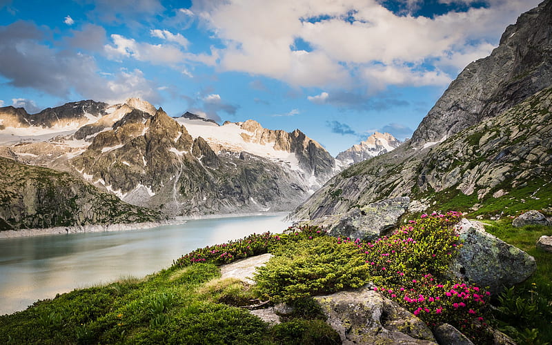 Albigna Lake, Albignasee, Alps, spring, mountain landscape, mountain lake, spring landscape, Switzerland, HD wallpaper