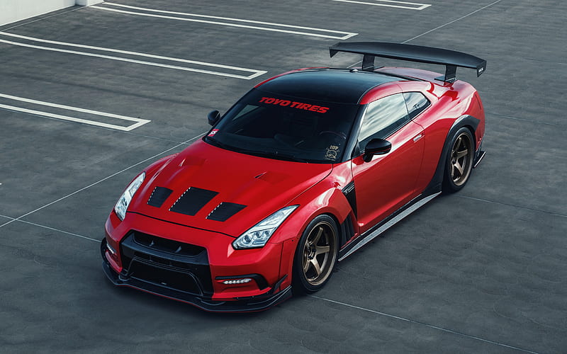Nissan GT-R, 2018, red sports car, tuning GT-R, japanese sports car, red GT-R, Nissan, HD wallpaper