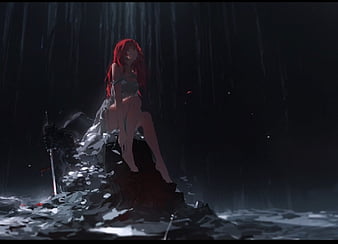 Wallpaper girl, red, the dark background, sword, anime, the devil, red,  girl for mobile and desktop, section прочее, resolution 1920x1200 - download