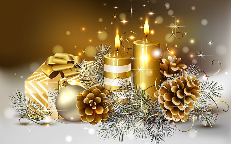 Christmas candles, candles, gifts, new year, party, xmas candles, HD wallpaper