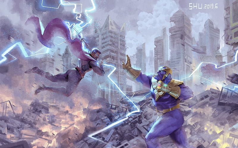 Thor Vs Thanos Art, thor, thanos, superheroes, artwork, digital-art, HD wallpaper
