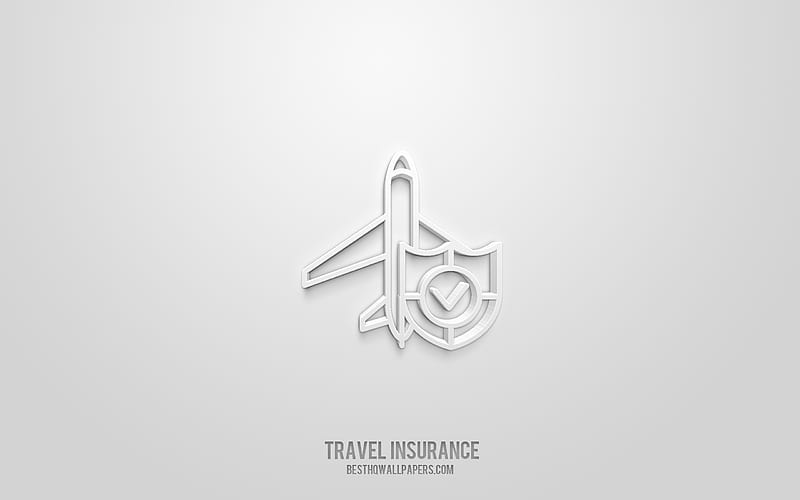 Travel insurance 3d icon, white background, 3d symbols, Travel insurance, insurance icons, 3d icons, Travel insurance sign, insurance 3d icons, HD wallpaper