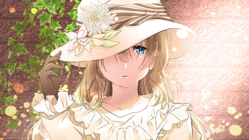 violet evergarden, hat, face portrait, blonde, blue eye, glove, Anime, HD wallpaper