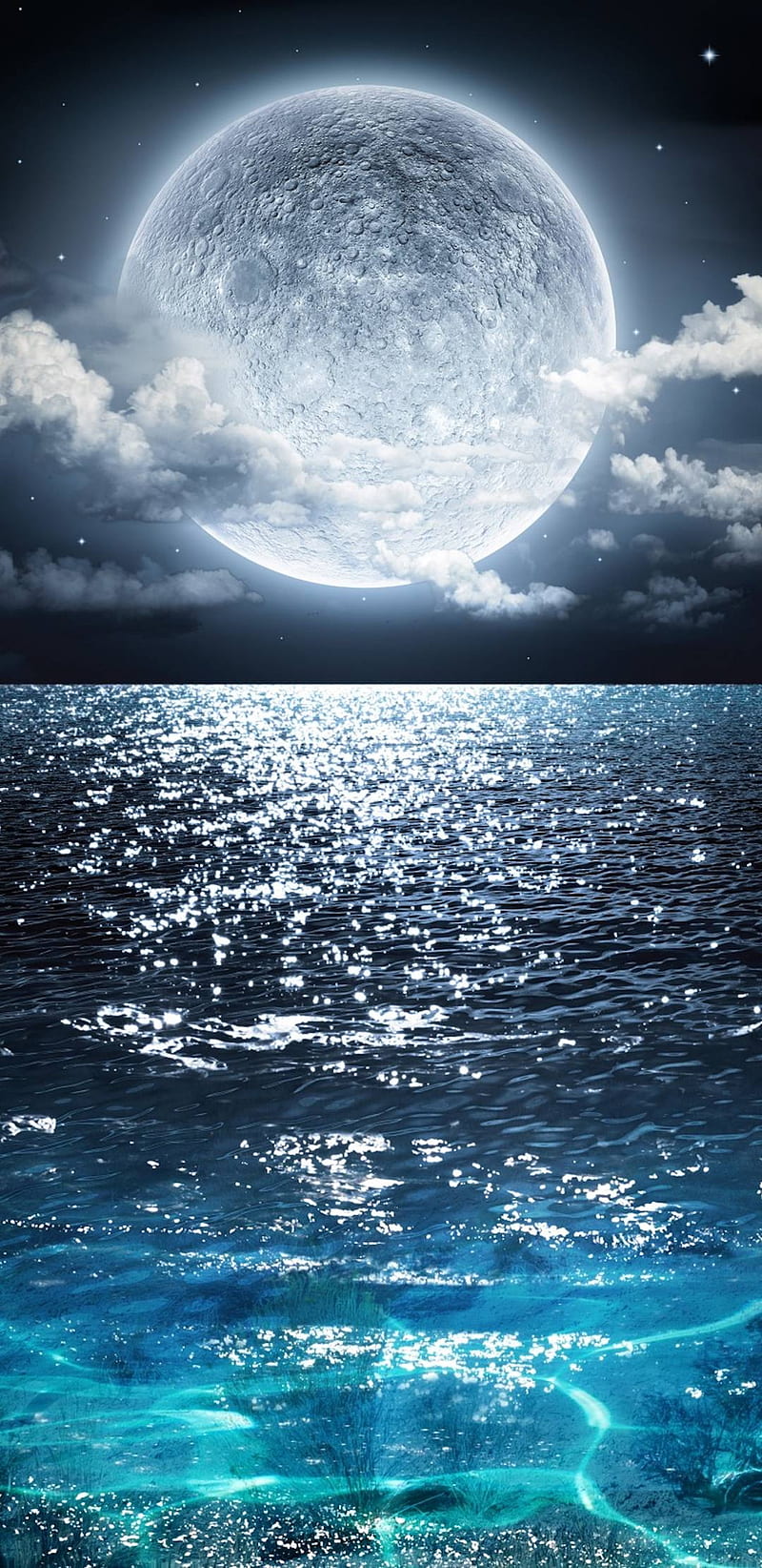 Moonshine, moon, moonlight, ocean, moons, sea, HD phone wallpaper