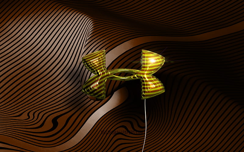 Under Armour 3D logo golden realistic balloons, Under Armour logo, brown wavy backgrounds, Under Armour, HD wallpaper