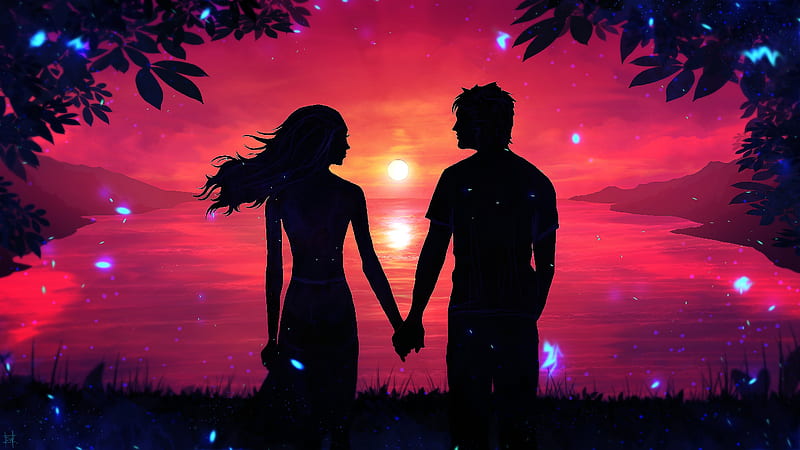 romantic couple, sunset, scenic, Landscape, HD wallpaper