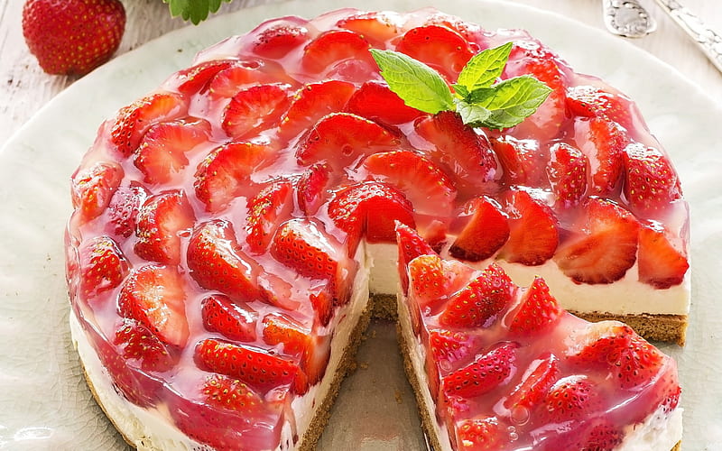 strawberry cheesecake, cake, strawberry, berry cheesecake, sweets, pastries, HD wallpaper
