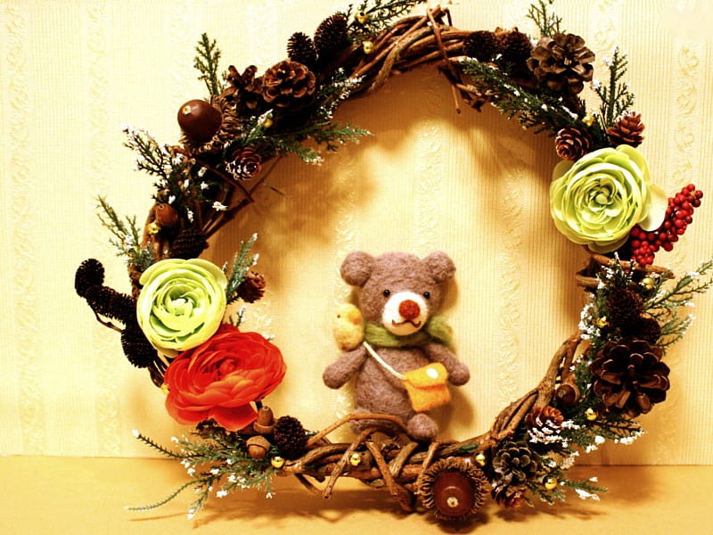 HOLIDAY DECORATION, wreath, holiday, decoration, teddy, HD wallpaper ...