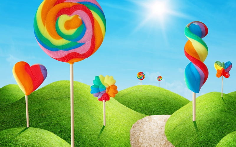Lollipops, candy, colorful, lollipop, sun, food, rainbow, sweet, dessert,  fantasy, HD wallpaper | Peakpx
