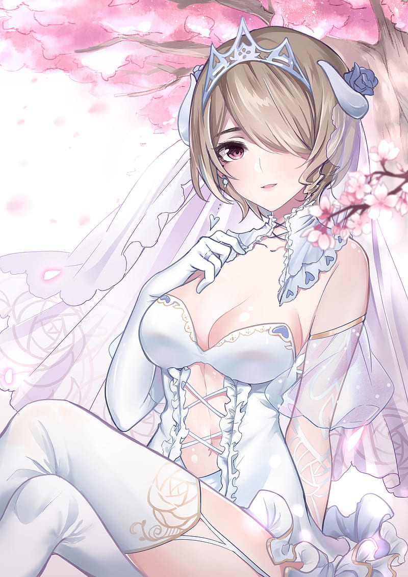 Honkai Impact 3rd, Rita Rossweisse, wedding dress, anime, cherry blossom, HD phone wallpaper